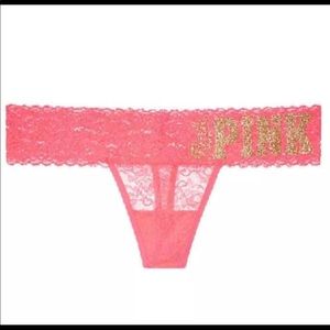 New Victoria's Secret PINK Logo Lace Thong - XS